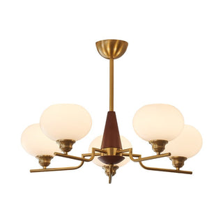 Lustra Lustre en Noyer avec Globes en Verre Opale-Luire