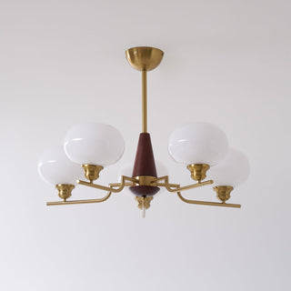 Lustra Lustre en Noyer avec Globes en Verre Opale-Luire