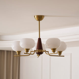 Lustra Lustre en Noyer avec Globes en Verre Opale-Luire
