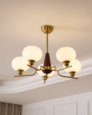 Lustra Lustre en Noyer avec Globes en Verre Opale-Luire
