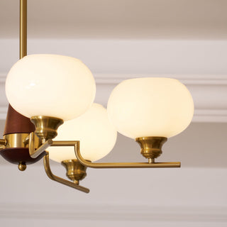 Lustra Lustre en Noyer avec Globes en Verre Opale-Luire