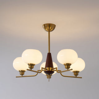 Lustra Lustre en Noyer avec Globes en Verre Opale-Luire