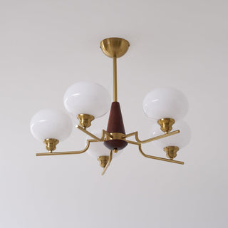 Lustra Lustre en Noyer avec Globes en Verre Opale-Luire