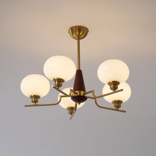Lustra Lustre en Noyer avec Globes en Verre Opale-Luire