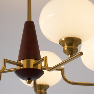 Lustra Lustre en Noyer avec Globes en Verre Opale-Luire