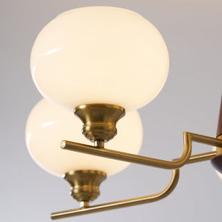 Lustra Lustre en Noyer avec Globes en Verre Opale-Luire