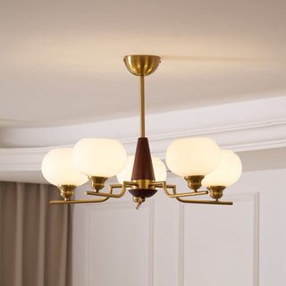 Lustra Lustre en Noyer avec Globes en Verre Opale-Luire
