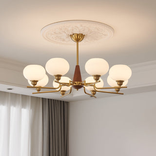 Lustra Lustre en Noyer avec Globes en Verre Opale-Luire