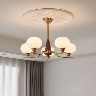 Lustra Lustre en Noyer avec Globes en Verre Opale-Luire