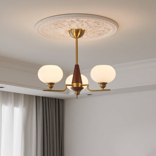 Lustra Lustre en Noyer avec Globes en Verre Opale-Luire