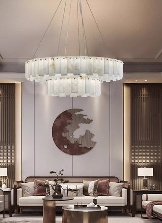 Aero Lustre Rond en Laiton et Albâtre de Luxe Postmoderne