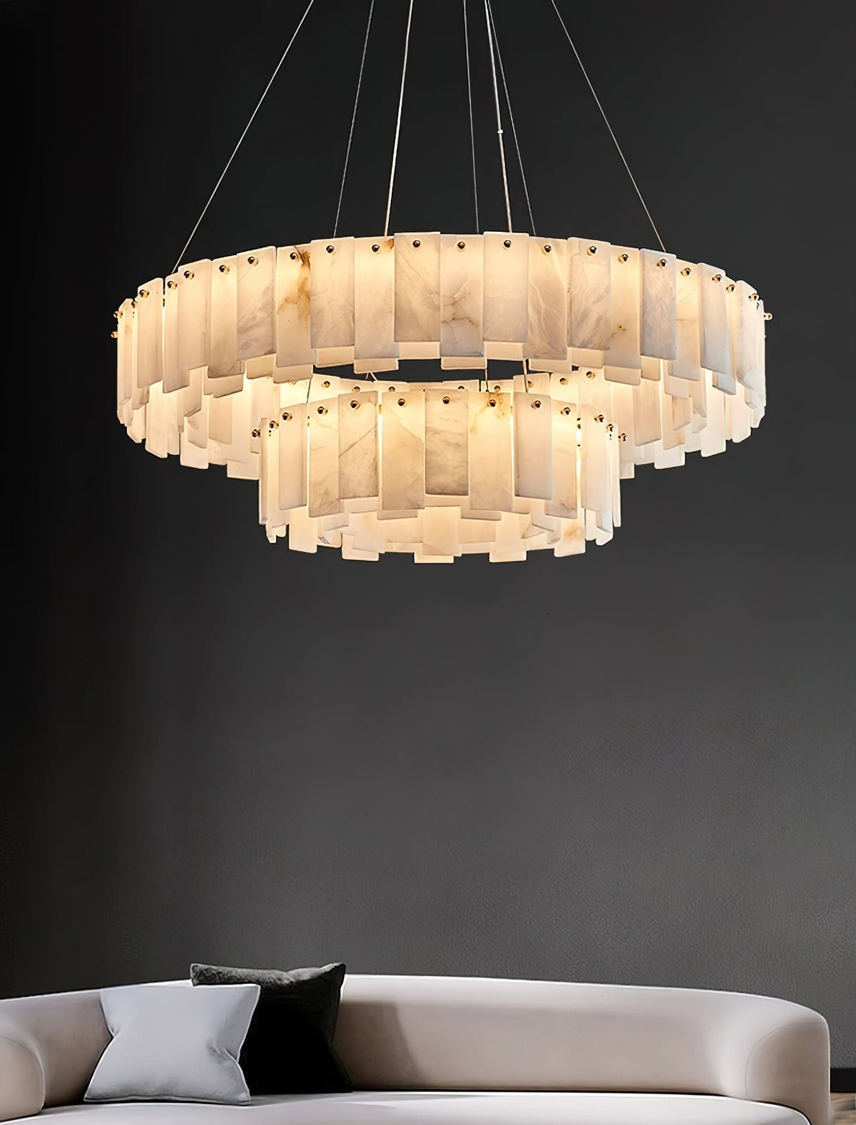 Aero Lustre Rond en Laiton et Albâtre de Luxe Postmoderne