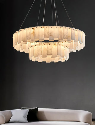 Aero Lustre Rond en Laiton et Albâtre de Luxe Postmoderne