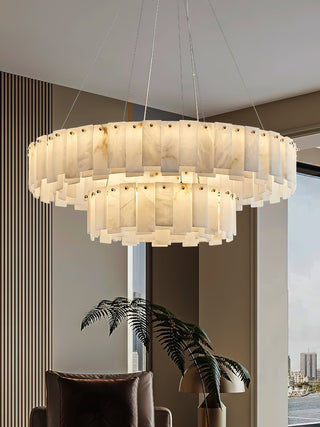 Aero Lustre Rond en Laiton et Albâtre de Luxe Postmoderne