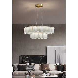 Aero Lustre Rond en Laiton et Albâtre de Luxe Postmoderne