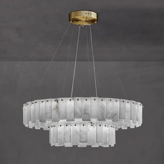 Aero Lustre Rond en Laiton et Albâtre de Luxe Postmoderne
