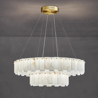 Aero Lustre Rond en Laiton et Albâtre de Luxe Postmoderne