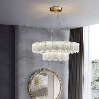 Aero Lustre Rond en Laiton et Albâtre de Luxe Postmoderne