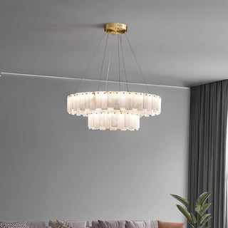 Aero Lustre Rond en Laiton et Albâtre de Luxe Postmoderne