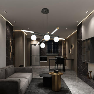 Lustre Rods et Globe Noir Blanc Moderne