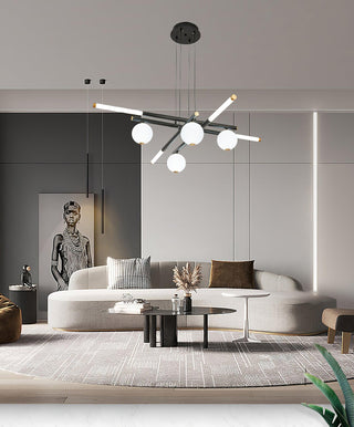 Lustre Rods et Globe Noir Blanc Moderne