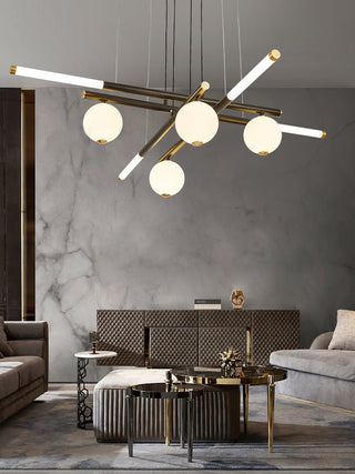 Lustre Rods et Globe Noir Blanc Moderne