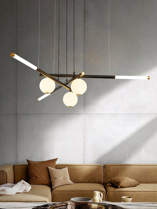 Lustre Rods et Globe Noir Blanc Moderne