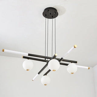 Lustre Rods et Globe Noir Blanc Moderne