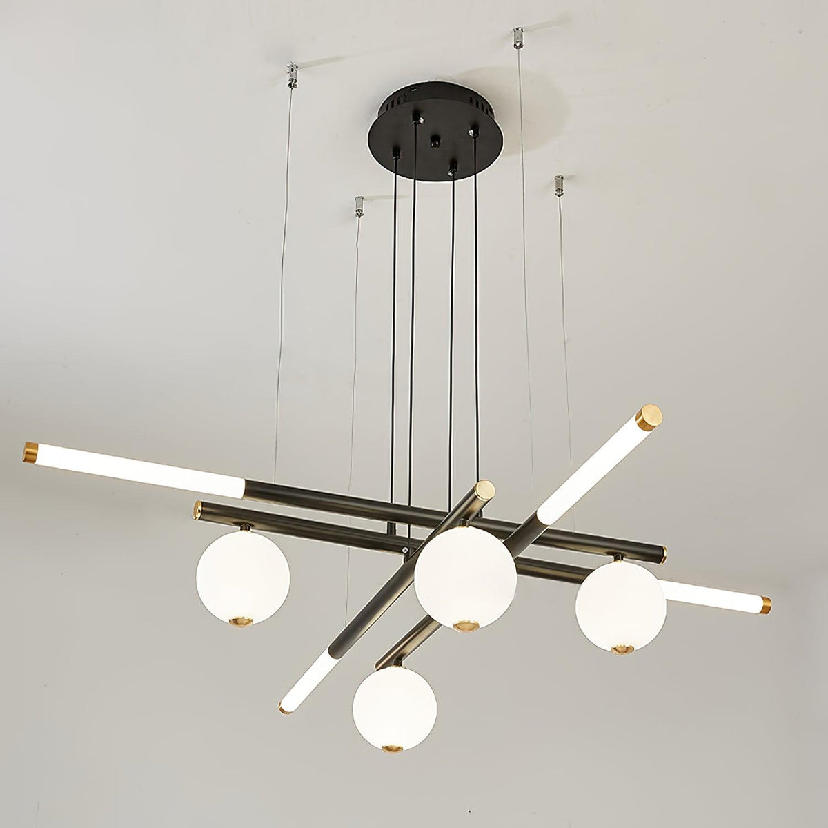 Lustre Rods et Globe Noir Blanc Moderne
