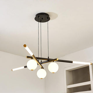 Lustre Rods et Globe Noir Blanc Moderne