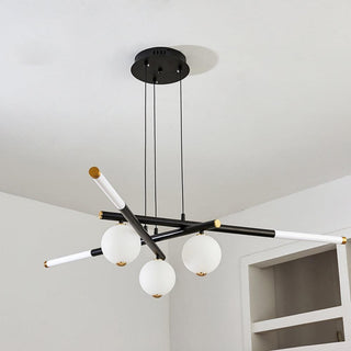 Lustre Rods et Globe Noir Blanc Moderne