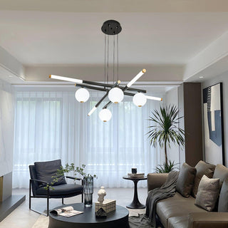 Lustre Rods et Globe Noir Blanc Moderne