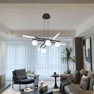 Lustre Rods et Globe Noir Blanc Moderne