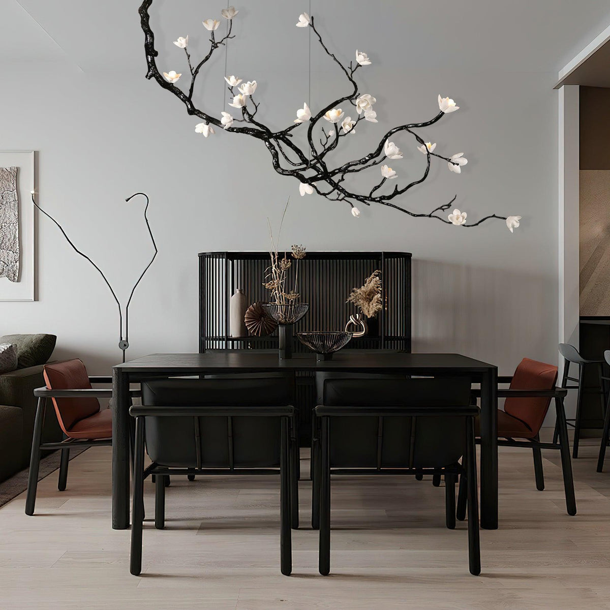 Vivine Lustre en Céramique Fleurs et Branches Noires