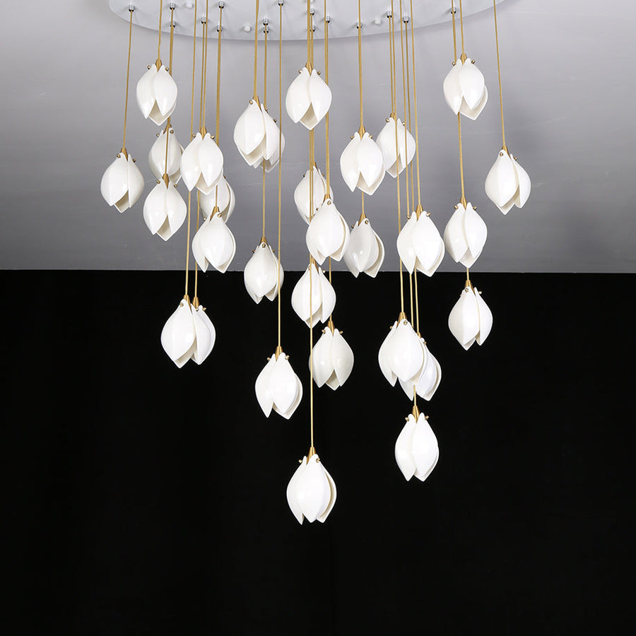 Galiel Suspension Lampe Céramique Florale Blanche
