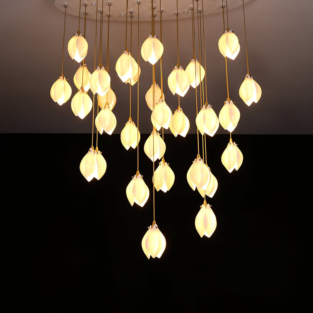 Galiel Suspension Lampe Céramique Florale Blanche