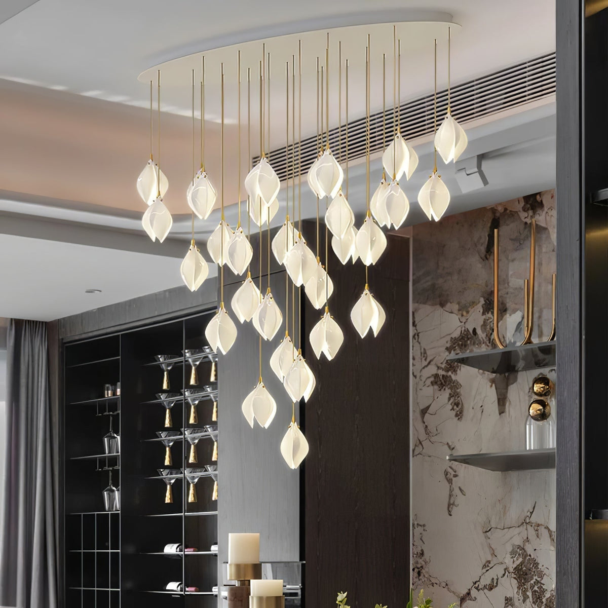 Galiel Suspension Lampe Céramique Florale Blanche
