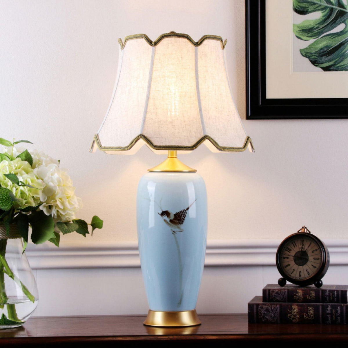 Sparrow Oriental Ceramic Desk Lamp-Neutral Decor