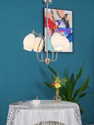 Lustra Lustre en Céramique Canneleur Sculptural en Verre Élégant