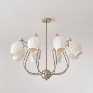 Lustra Lustre en Céramique Canneleur Sculptural en Verre Élégant