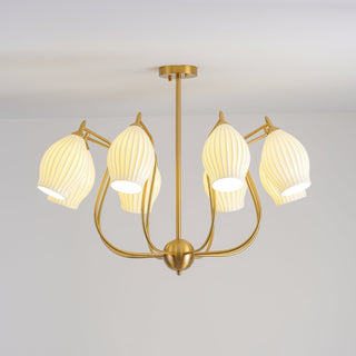 Lustra Lustre en Céramique Canneleur Sculptural en Verre Élégant