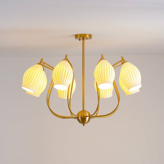Lustra Lustre en Céramique Canneleur Sculptural en Verre Élégant