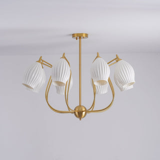 Lustra Lustre en Céramique Canneleur Sculptural en Verre Élégant