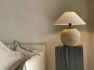 Lumian Lampe de Table en Tissu Et Céramique Rustique Beige
