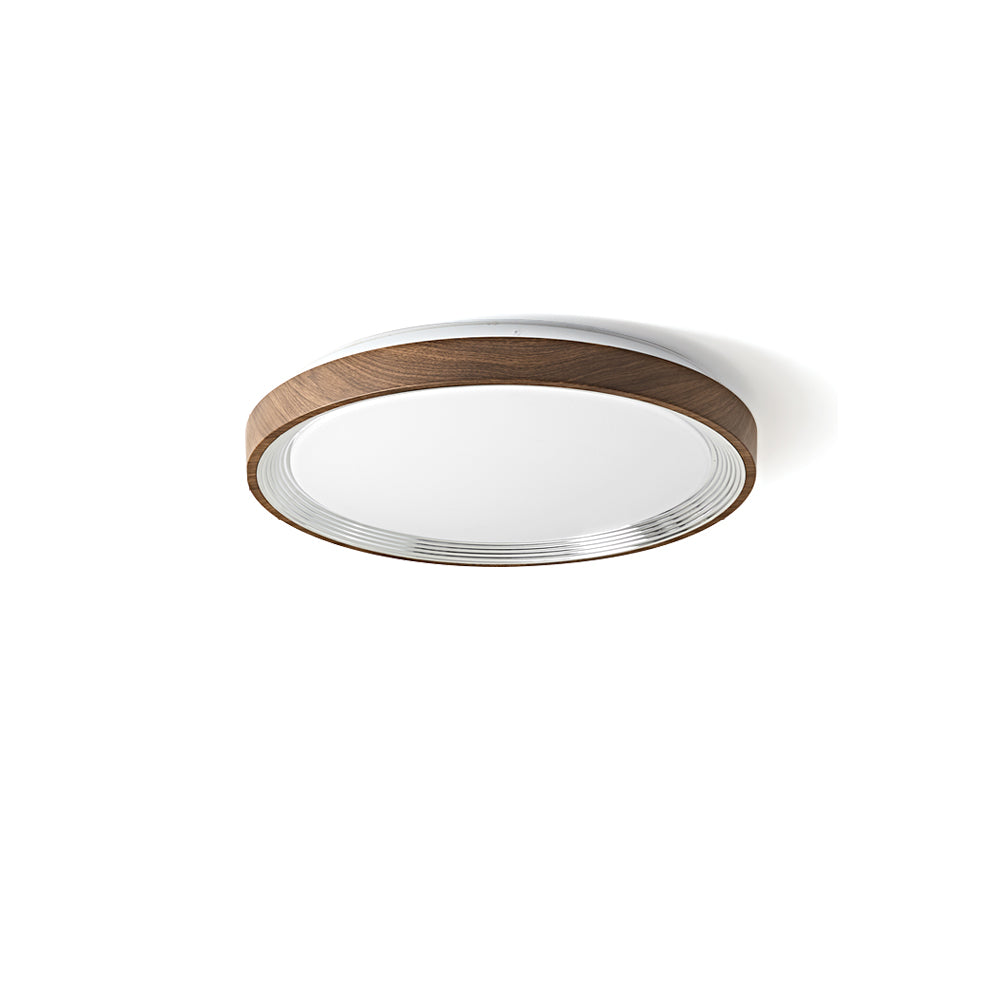 Cerova Japandi Ceiling Light in walnut finish, viewed from below.