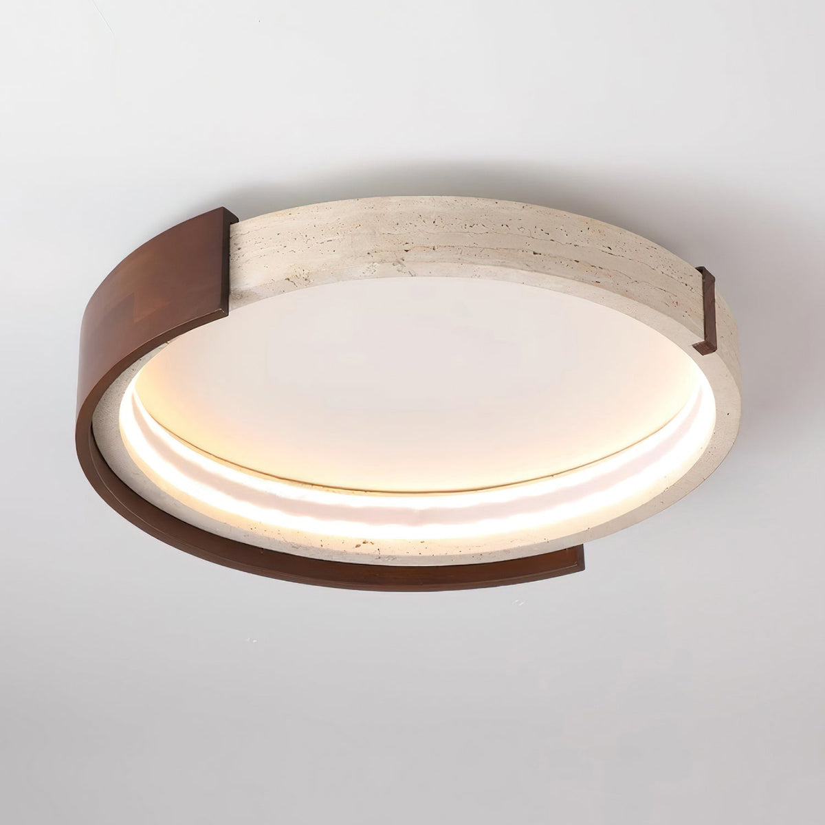 Ritta Ceiling Lamp Halo Sculptural Travertine & Wood - Neutralighting