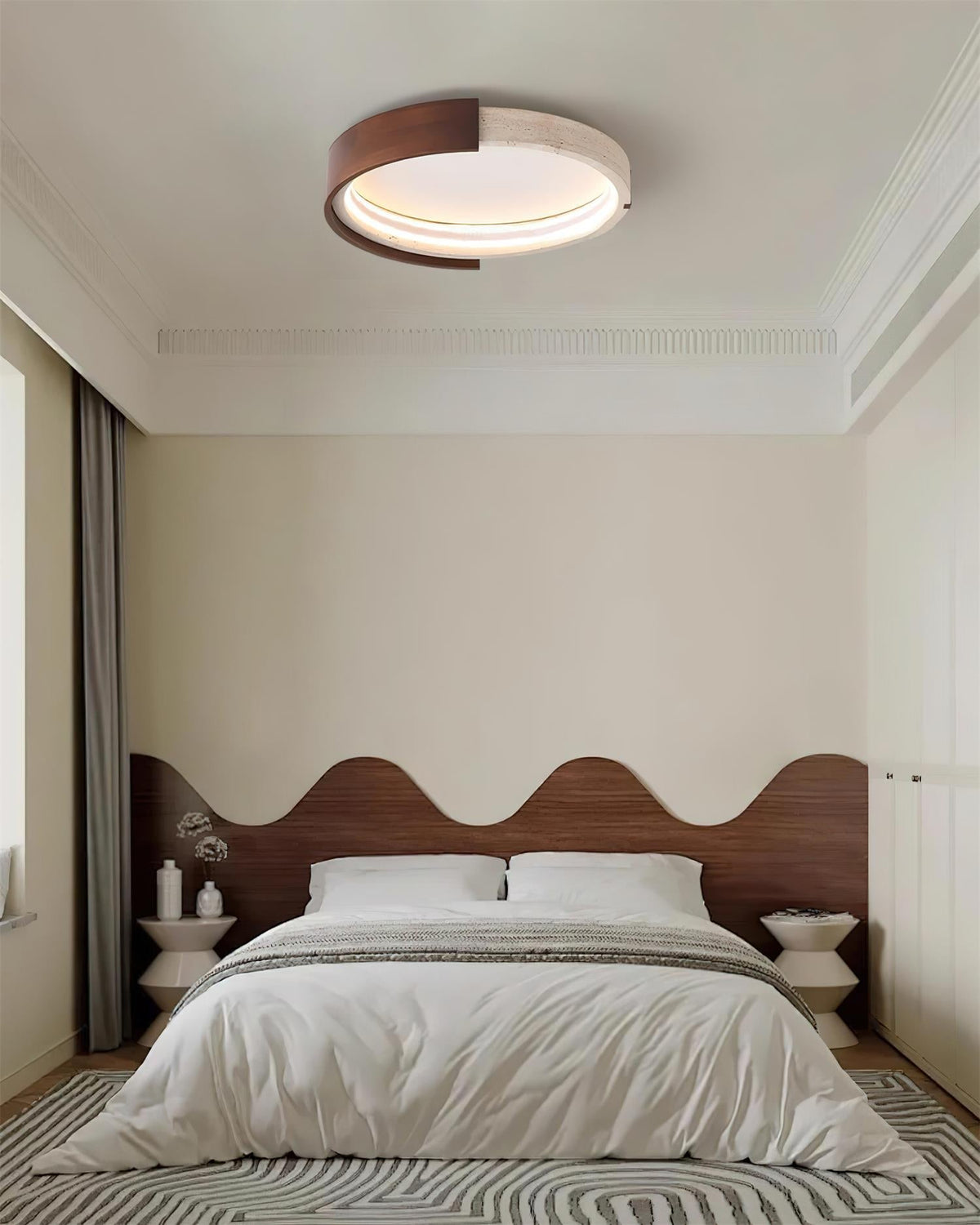 Ritta Ceiling Lamp Halo Sculptural Travertine & Wood - Neutralighting