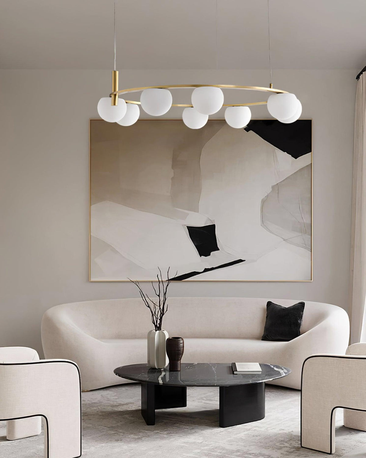 Chandelier Glass Globes Metal Ring Gold Finish Modern-Neutral Decor