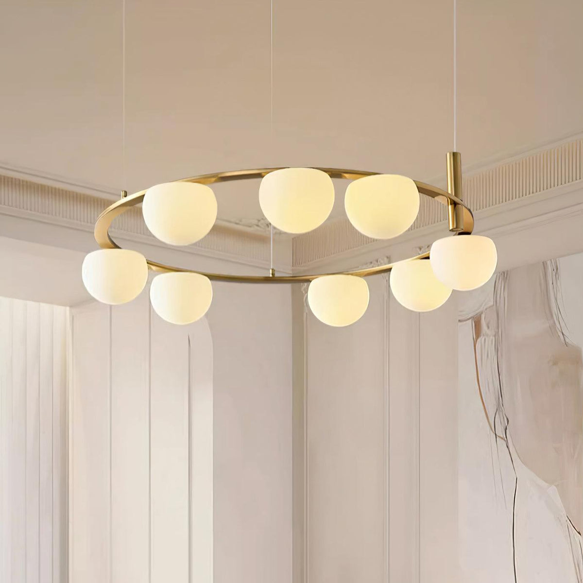 Chandelier Glass Globes Metal Ring Gold Finish Modern-Neutral Decor