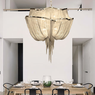 Lustra Lustre en Chaînes d'Aluminium Nickel Scintillant